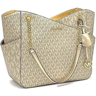 michael kors large chain shoulder bag gold|Michael Kors canvas shoulder bag.